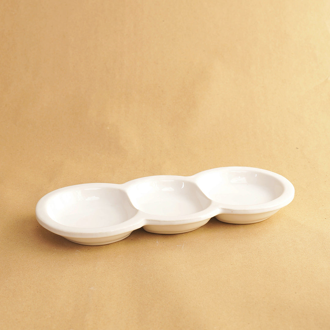 Chenille Serving Platter - White| Ceramic Dip Plate