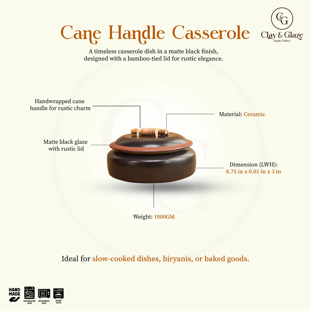 Cane Handle Casserole - Black | Serving Pots with lid