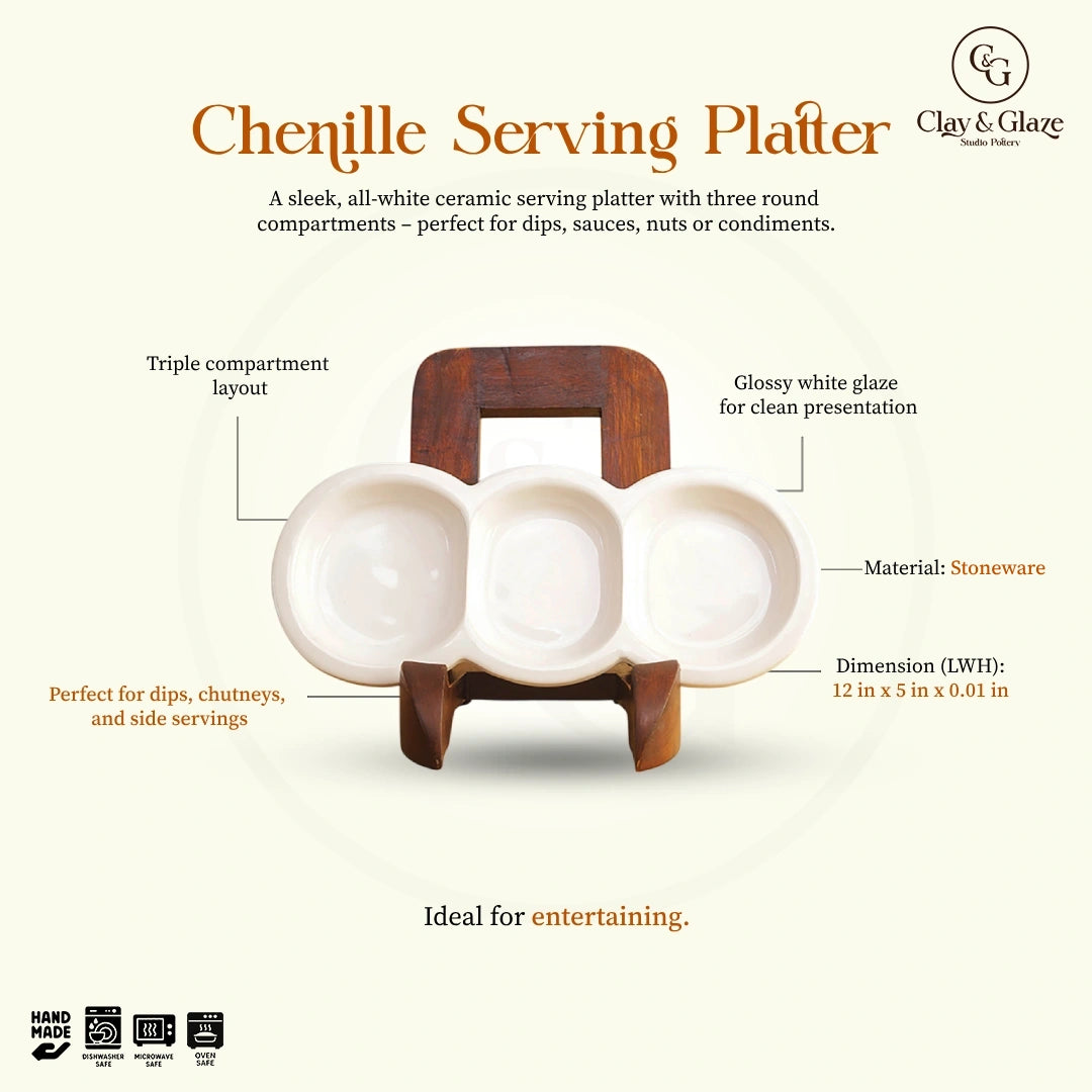 Chenille Serving Platter - White