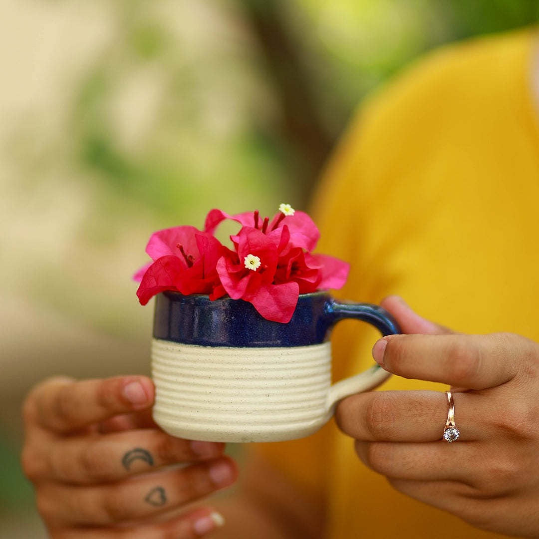 Art Deco Ribbed Cup - Royal Blue