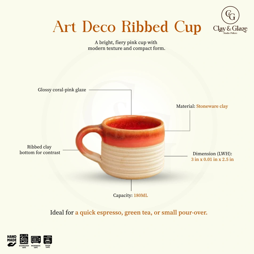 Art Deco Ribbed Cup - Pink