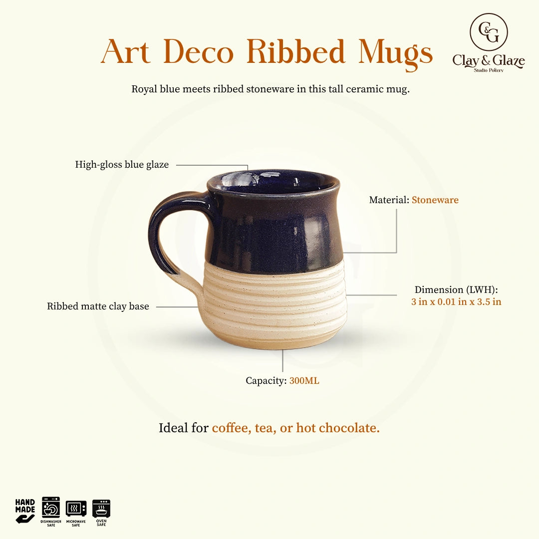 Blue Ribbed Cups Art Deco Ribbed Mug - Royal Blue – Clay & Glaze