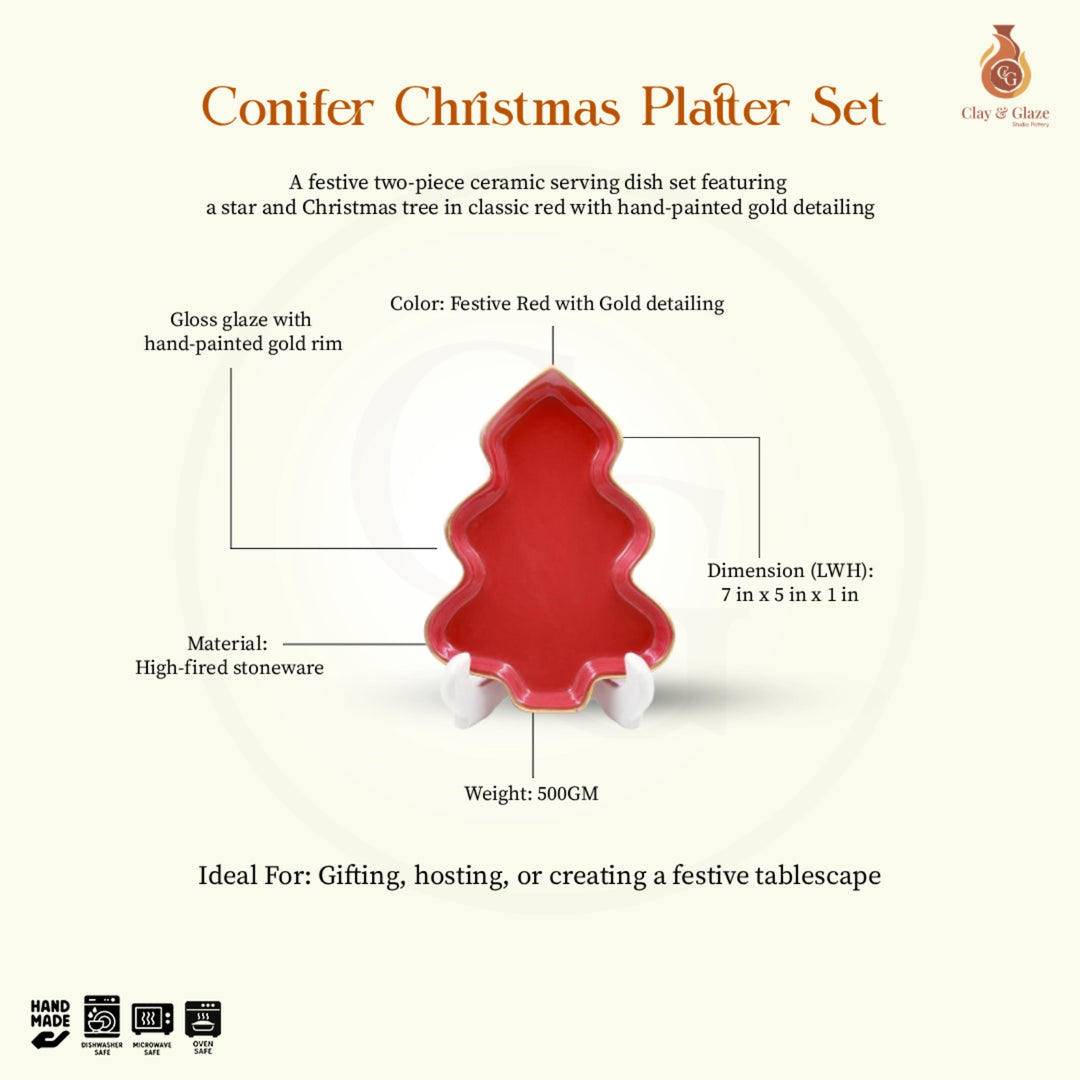Conifer Christmas Platter Set - Red