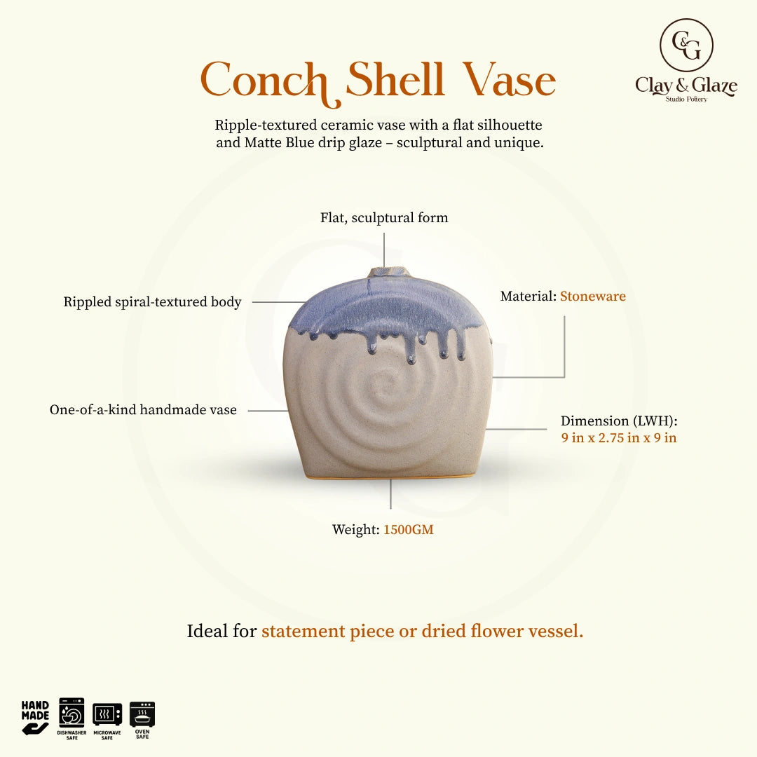 Conch Shell Vase - Matte Blue | Ceramic Vase | Home Decor