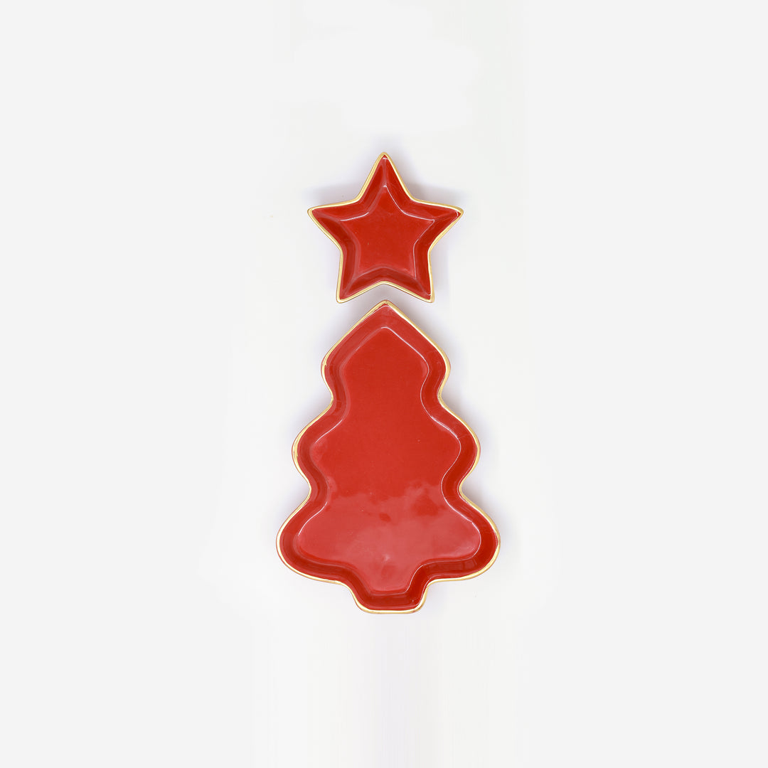 Conifer Christmas Platter Set - Red