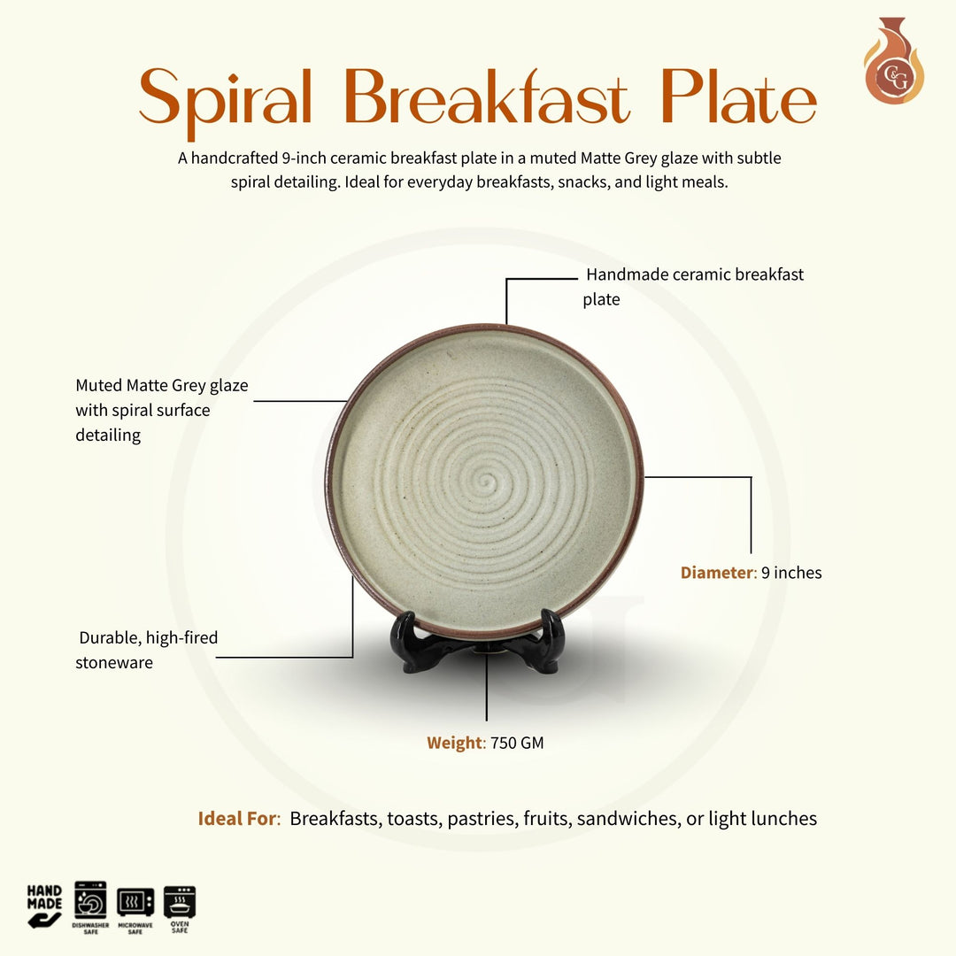 Spiral Breakfast Plate - Matte Grey