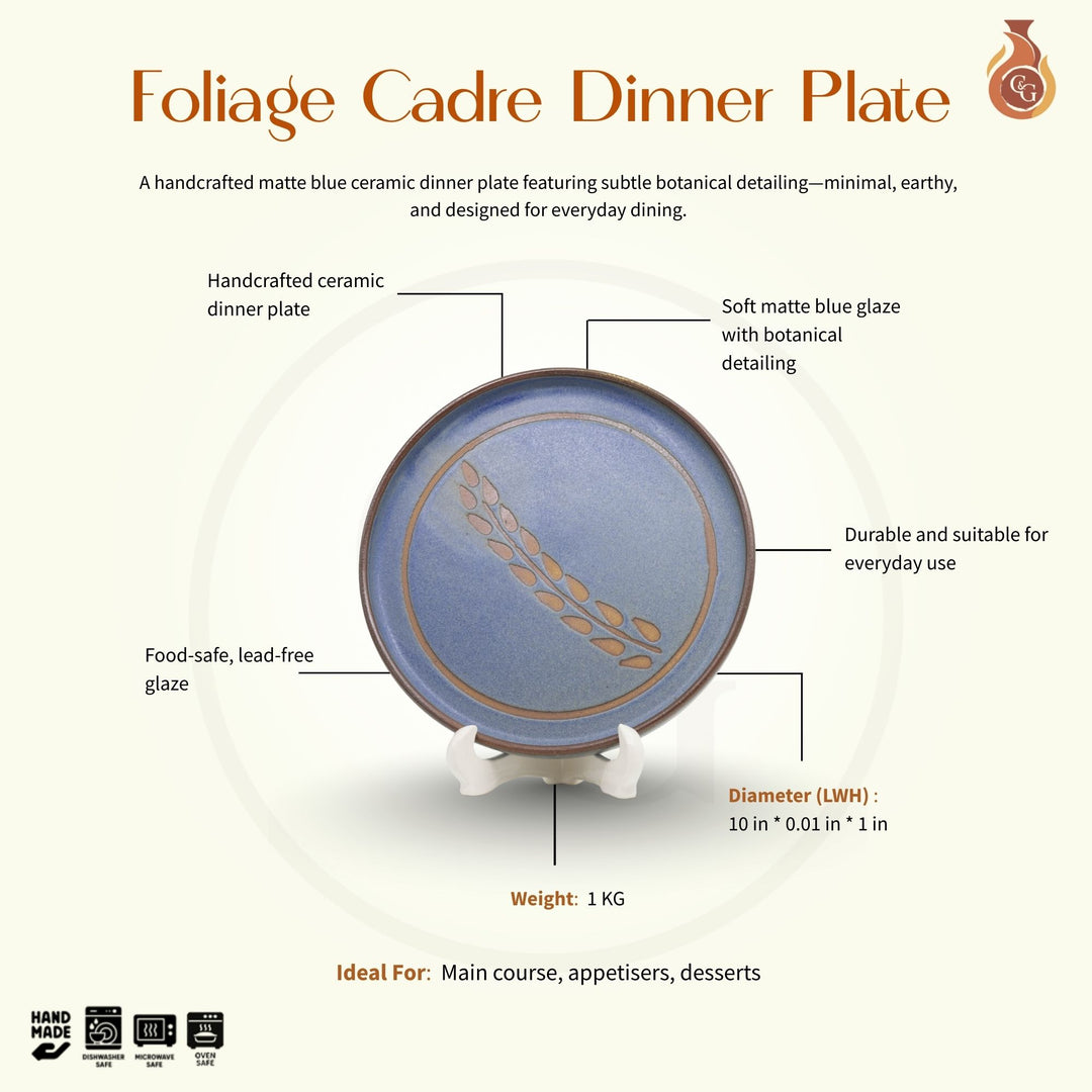 Foliage Cadre Dinner Plate - Matte Blue