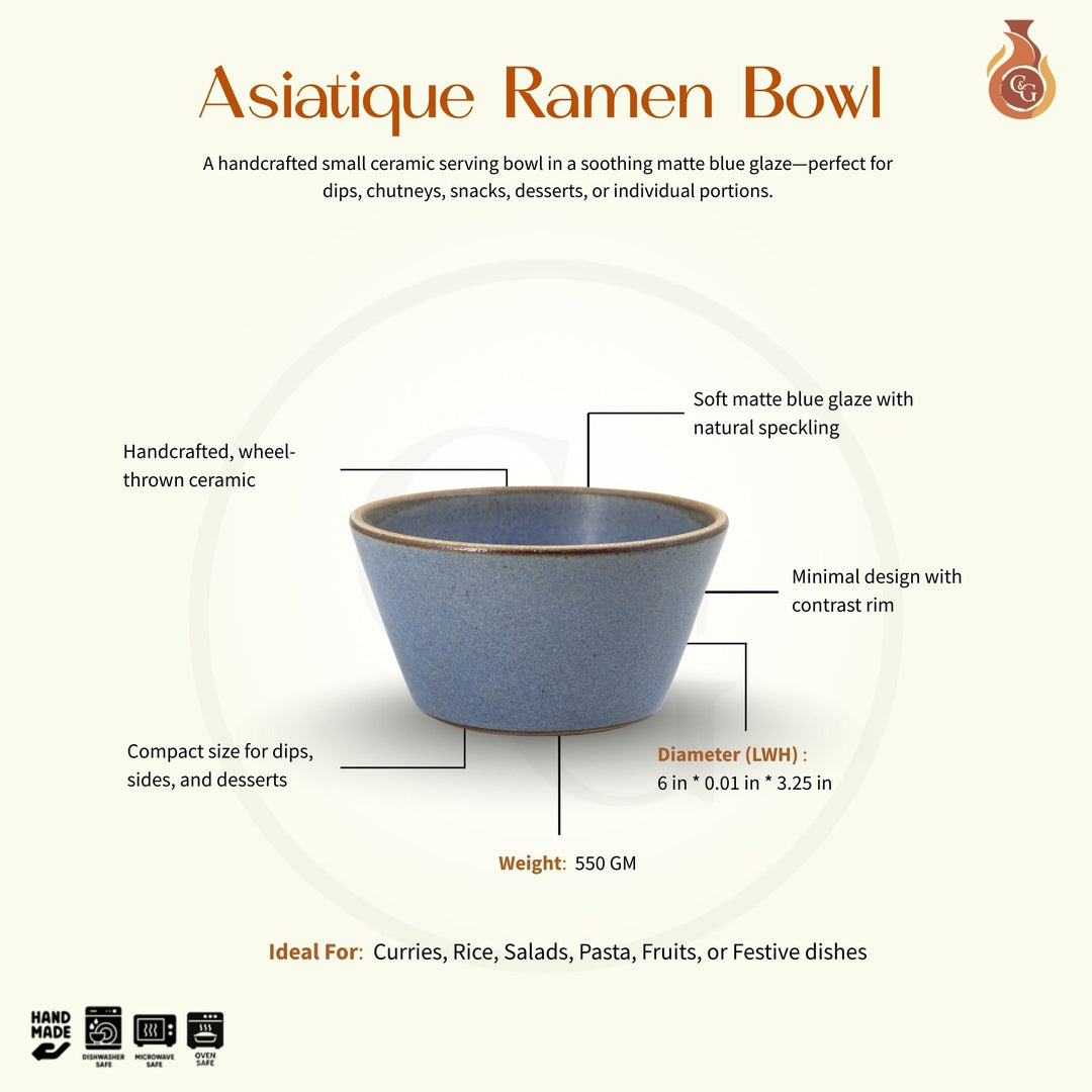 Asiatique Ramen Bowl - Small, Matte Blue