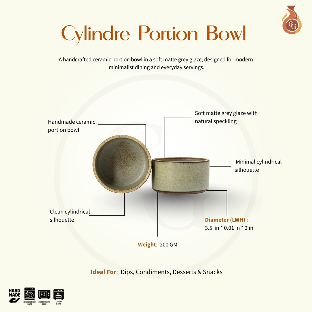 Cylindre Portion Bowl - Matte Grey