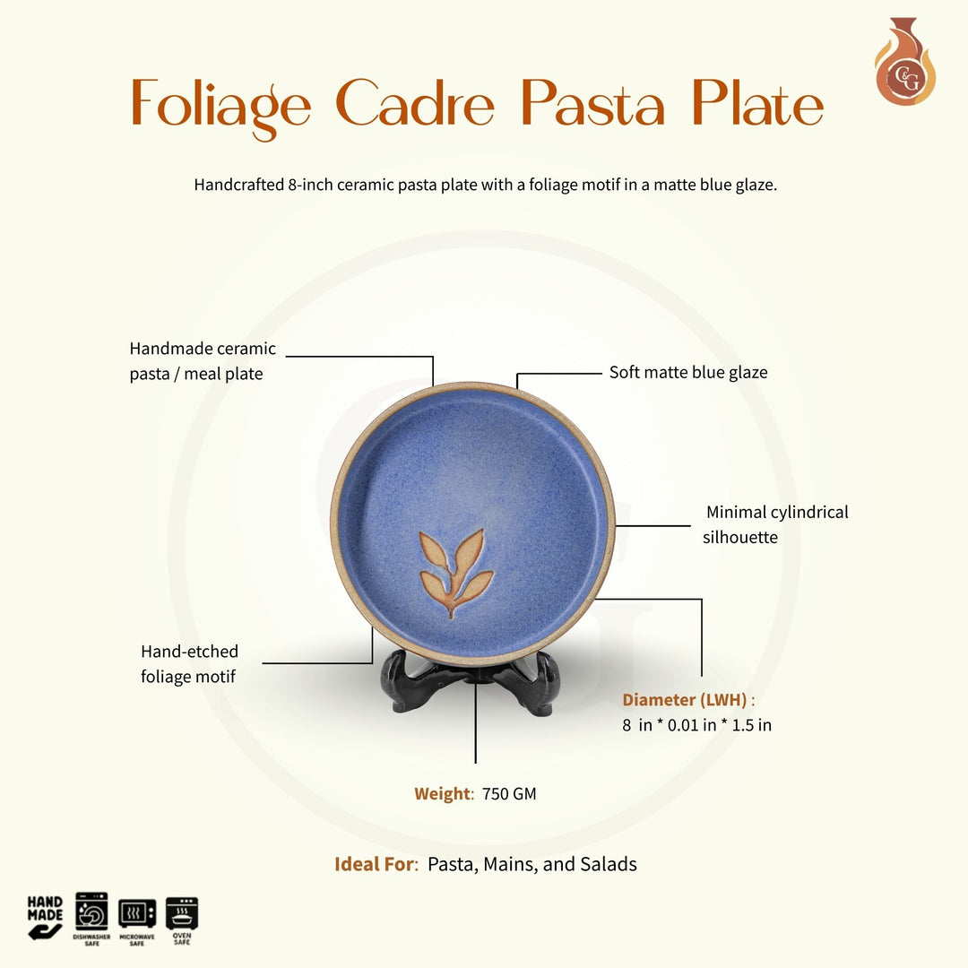 Foliage Cadre Pasta Plate - Matte Blue