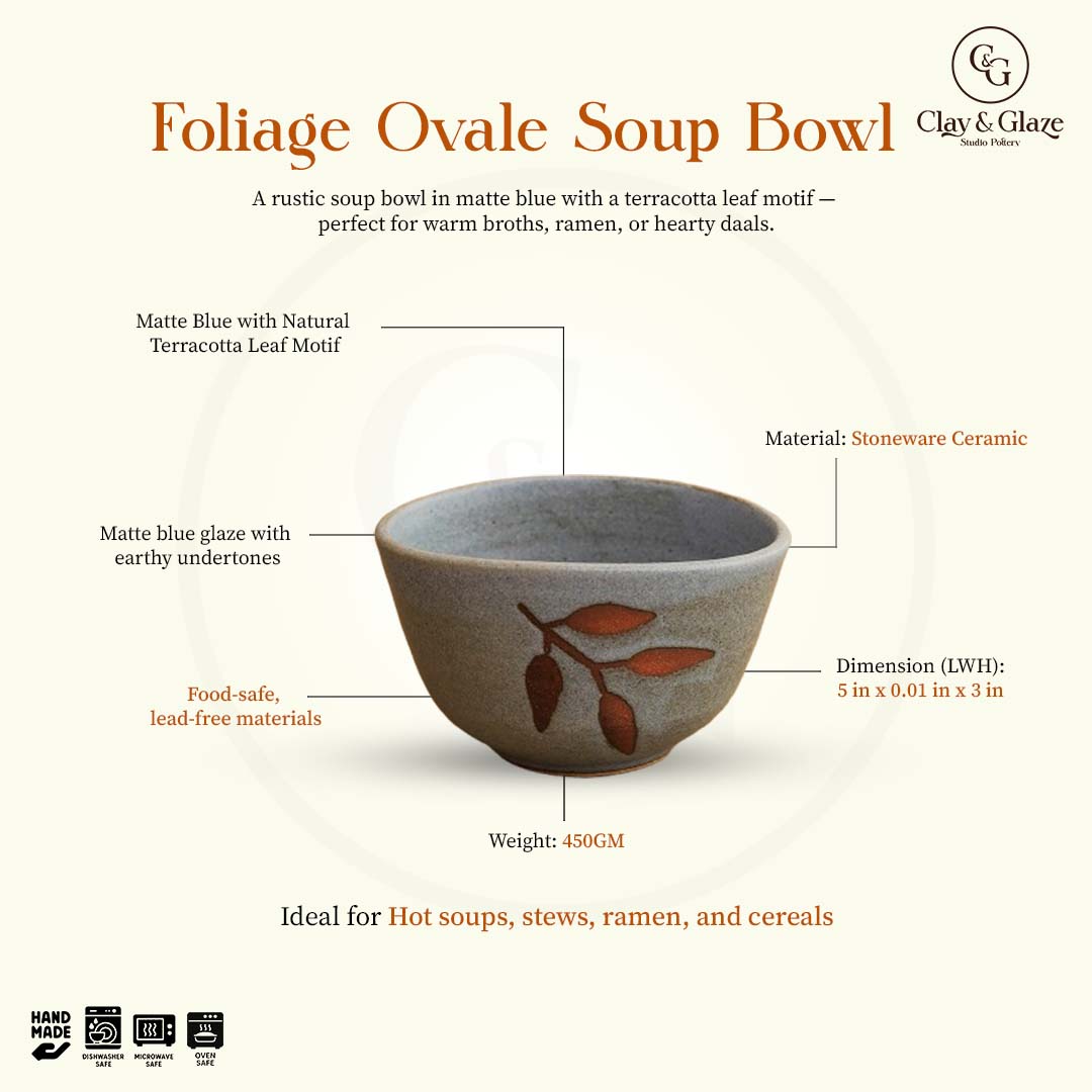 Foliage Ovale Soup Bowl - Matte Blue