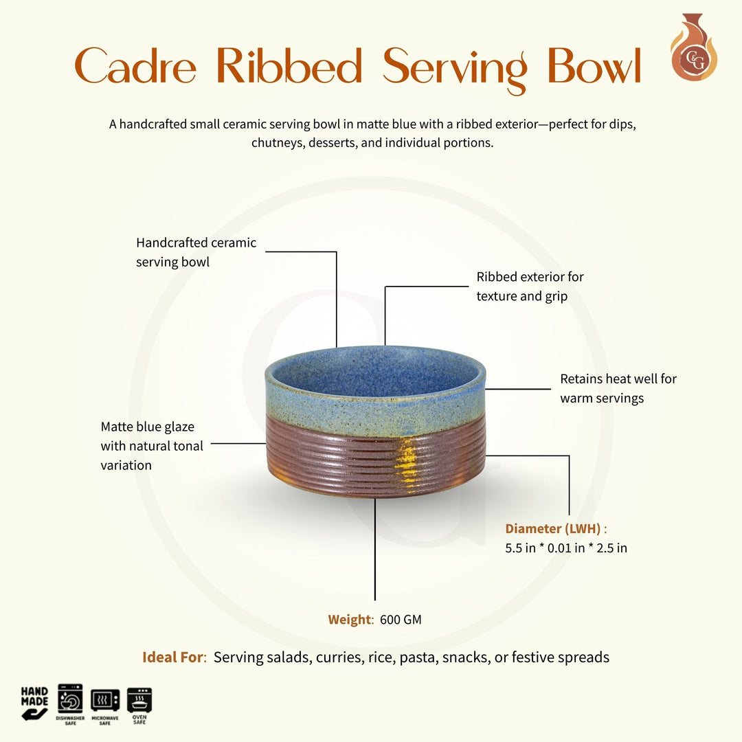 Cadre Ribbed Serving Bowl - Small , Matte Blue