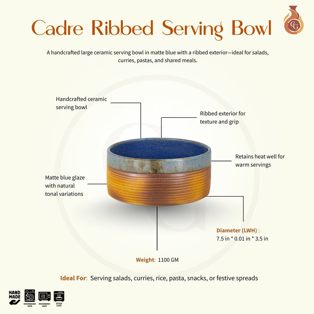 Cadre Ribbed Serving Bowl - Large, Matte Blue