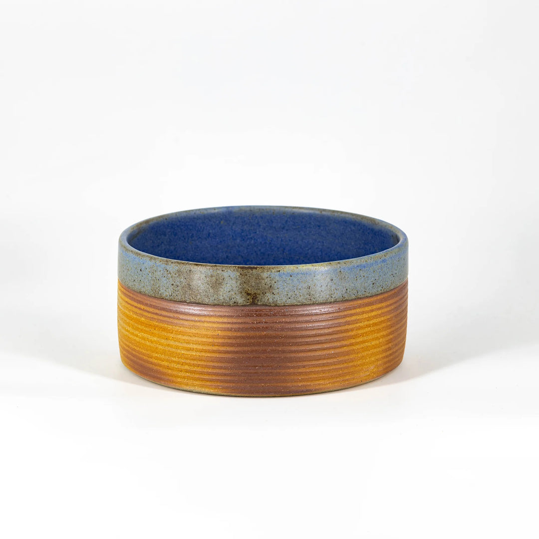 Cadre Ribbed Serving Bowl - Large, Matte Blue