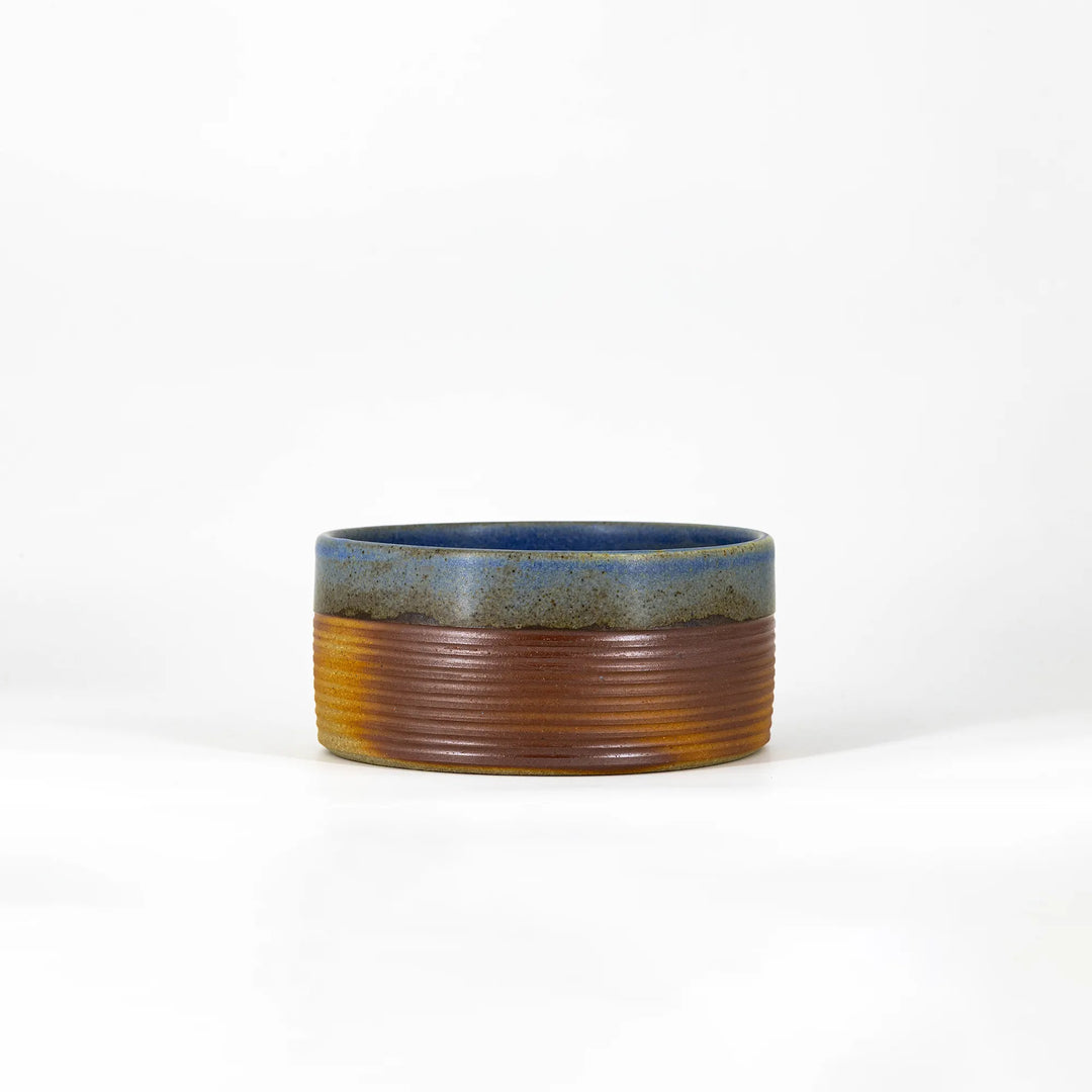 Cadre Ribbed Serving Bowl - Medium, Matte Blue