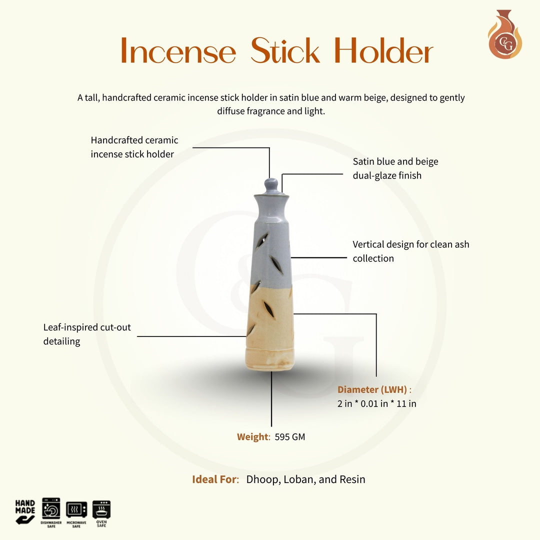 Incense Stick Holder - Satin Blue, Beige